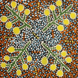 Wilfred Wood, "Yarla Jukurrpa (Bush Potato Dreaming) - Cockatoo Creek", Acrylic on Linen, 30x30cm, NG7403