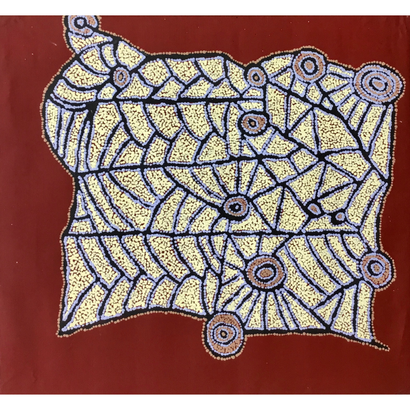 Mary Brown Napangardi, “Ceremonial Sites”, Acrylic on Linen, 70x66cm, NG7439