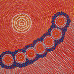 Valma Nakamarra White, “Napaljarri-warnu Jukurrpa (Seven Sisters Dreaming)”, Acrylic on Linen, 30x30cm, NG7563
