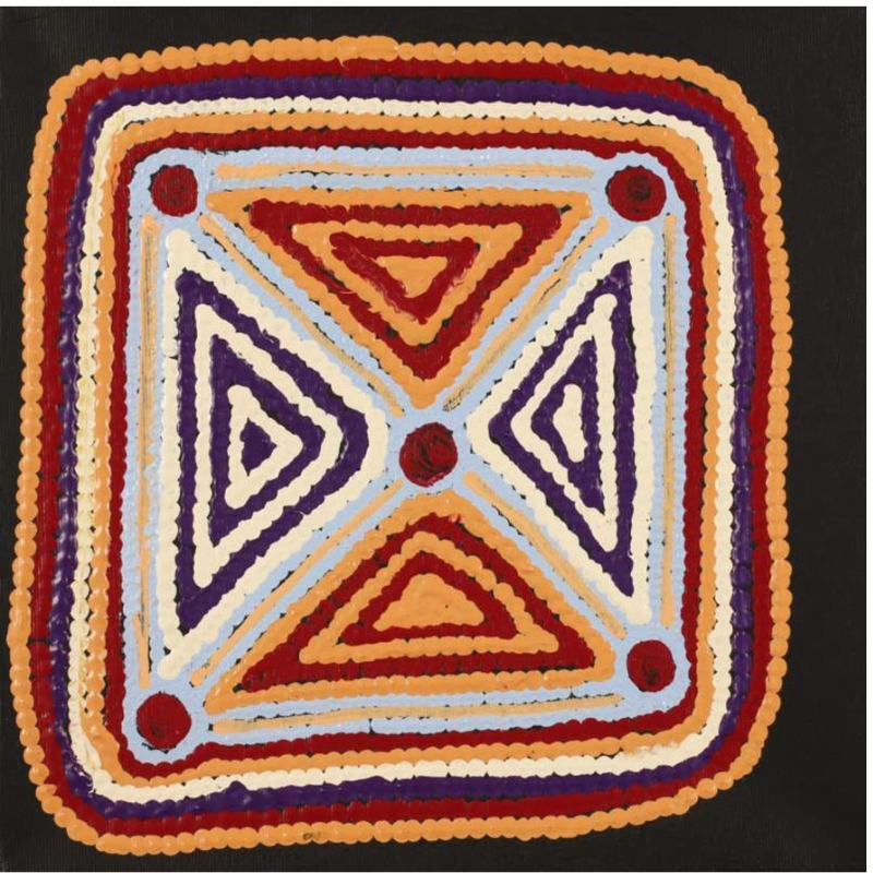 Sabrina Nungarrayi Gibson, “Wirnpa Jukurrpa (Lightning Dreaming)”, Acrylic on Linen, 30x30cm, NG7783