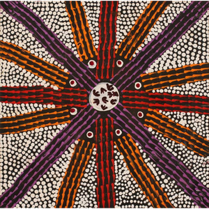 Kelly Napanangka Michaels, “Mina Mina Jukurrpa (Mina Mina Dreaming)”, Acrylic on Linen, 30x30cm, NG7790