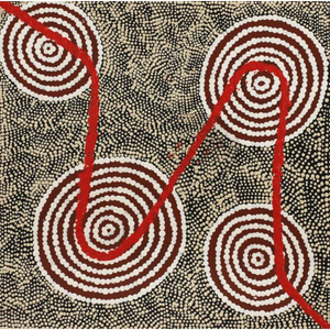 Ursula Nampijinpa Collins, “Ngapa Jukurrpa (Water Dreaming)  -  Pirlinyarnu”, Acrylic on Linen, 30x30cm, NG7785