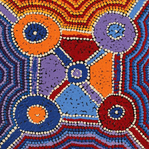 Savannah Napurrurla Ross, “Patterns of the Landscape around Yuendumu”, Acrylic on Linen, 30x30cm, NG7780