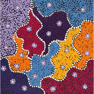 Savannah Napurrurla Ross, “Patterns of the Landscape around Yuendumu”, Acrylic on Linen, 30x30cm, NG7781