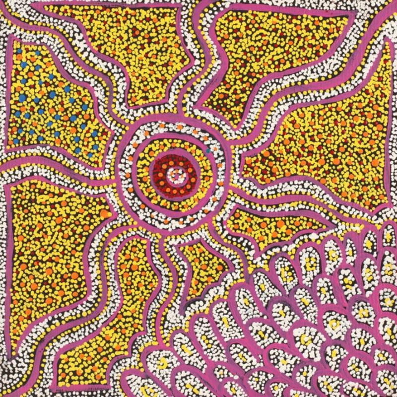 Teranie Nangala Williams, “Wanakiji Jukurrpa (Bush Tomato Dreaming)”, Acrylic on Linen, 30x30cm, NG7791