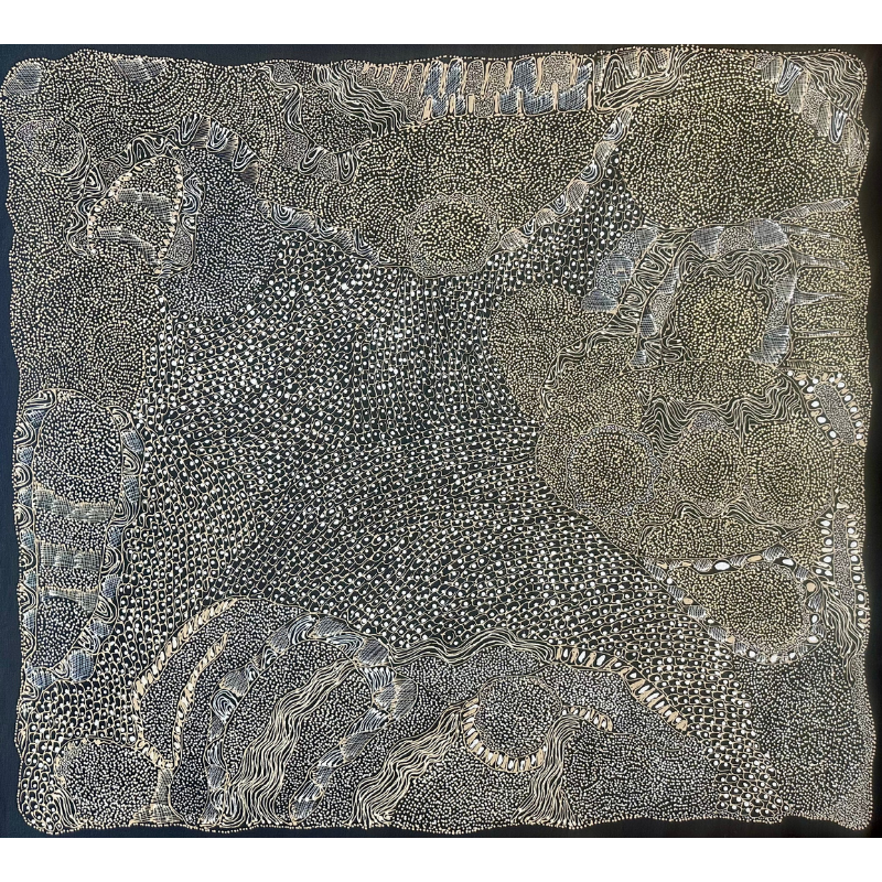 Jorna Newberry, “Ngintaka - Perentie”, Acrylic on Linen, 112x101cm, NG7083