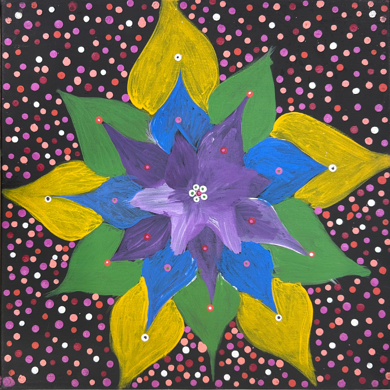 Asandria Napanangka Martin, “Patterns of the Landscape around Yuendumu”, Acrylic on Linen, 30x30cm, NG7861