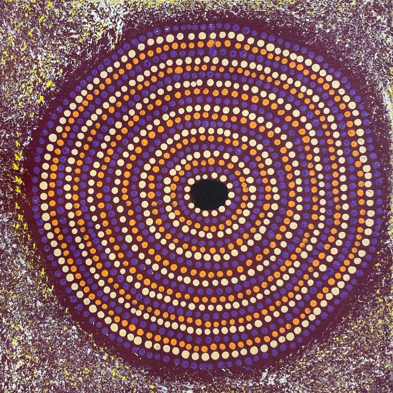 Shirley Napanangka Martin, “Puturlu Jukurrpa (Mt Theo Dreaming)”, Acrylic on Linen, 30x30cm, NG7879