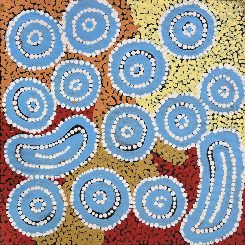 Anthony Jangala Hargraves, “Ngalyipi Jukurrpa (Snake Vine Dreaming) - Purturlu”, Acrylic on Linen, 30x30cm, NG7872