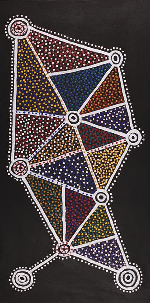 Christopher Japangardi Michaels, “Ngapa Jukurrpa (Water Dreaming) - Puyurru”, Acrylic on Linen, 91x46cm, NG5779