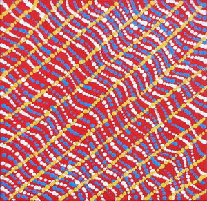 Theo (Faye) Nangala Hudson, “Warlukurlangu Jukurrpa (Fire country Dreaming)”, Acrylic on Linen, 30x30cm, NG5689