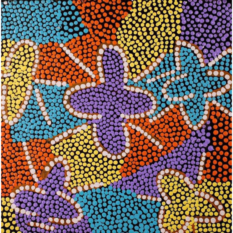 Elsie Nampijinpa Moore, "Watiya-warnu Jukurrpa (Seed Dreaming)”, Acrylic on Linen, 30x30cm, NG6771