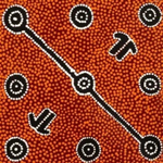 Michael Japaljarri Wayne, "Marlu Jukurrpa (Red Kangaroo Dreaming) Yarnardilyi & Jurnti”, Acrylic on Linen, 30x30cm, NG7106