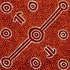Michael Japaljarri Wayne, "Marlu Jukurrpa (Red Kangaroo Dreaming) Yarnardilyi & Jurnti”, Acrylic on Linen, 30x30cm, NG7107