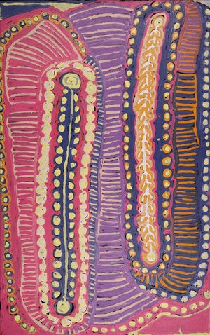 Murdie Nampijinpa Morris, "Malikijarra Jukurrpa (Two Dogs Dreaming)", Acrylic on Linen, 122x76cm, NG4945