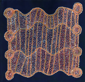 Shorty Jangala Robertson, "Ngapa Jukurrpa (Water Dreaming) - Puyurru", Acrylic on Linen, 91x91cm, NG5466